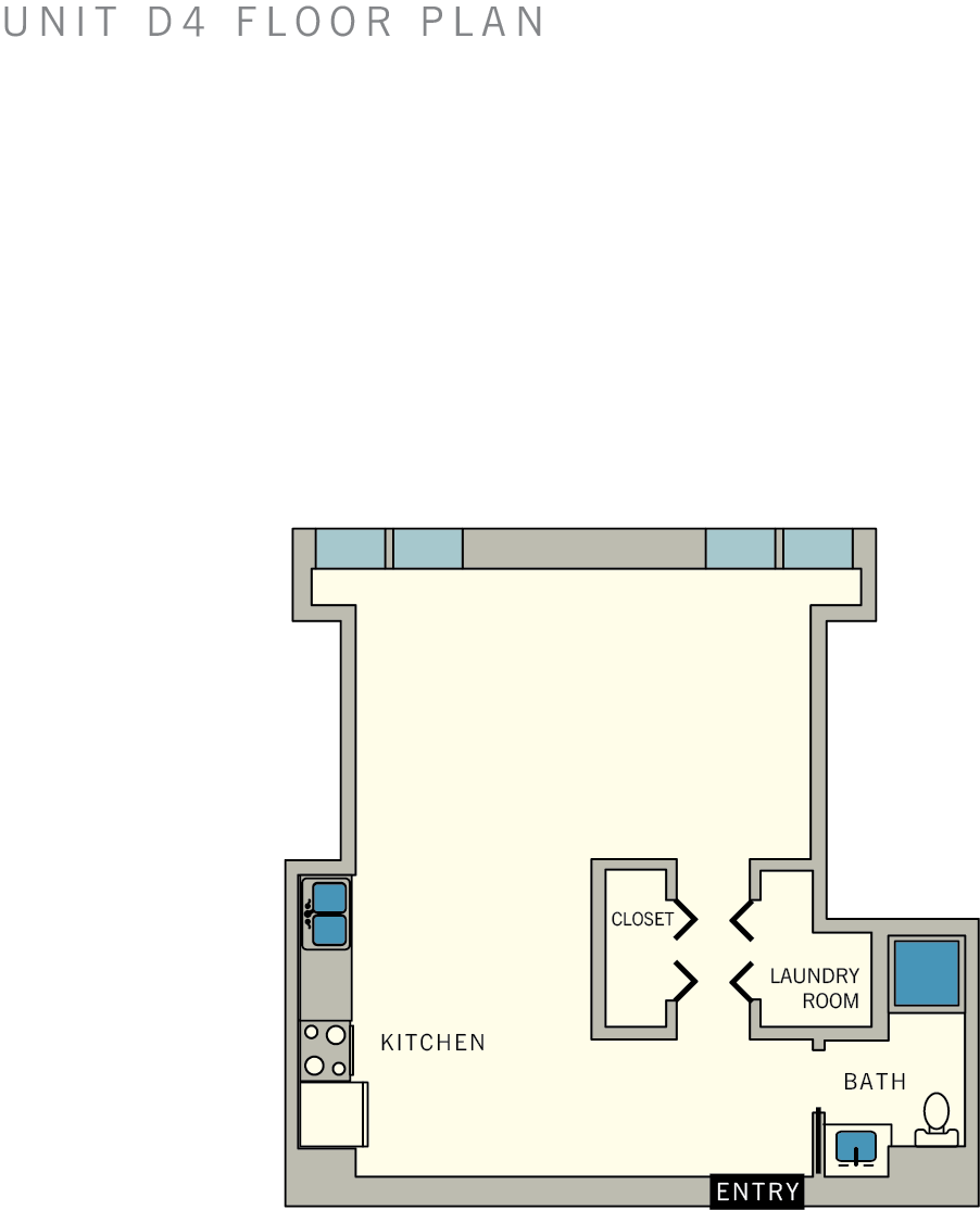Floor plan for studio, 1 bath, 543 sqft